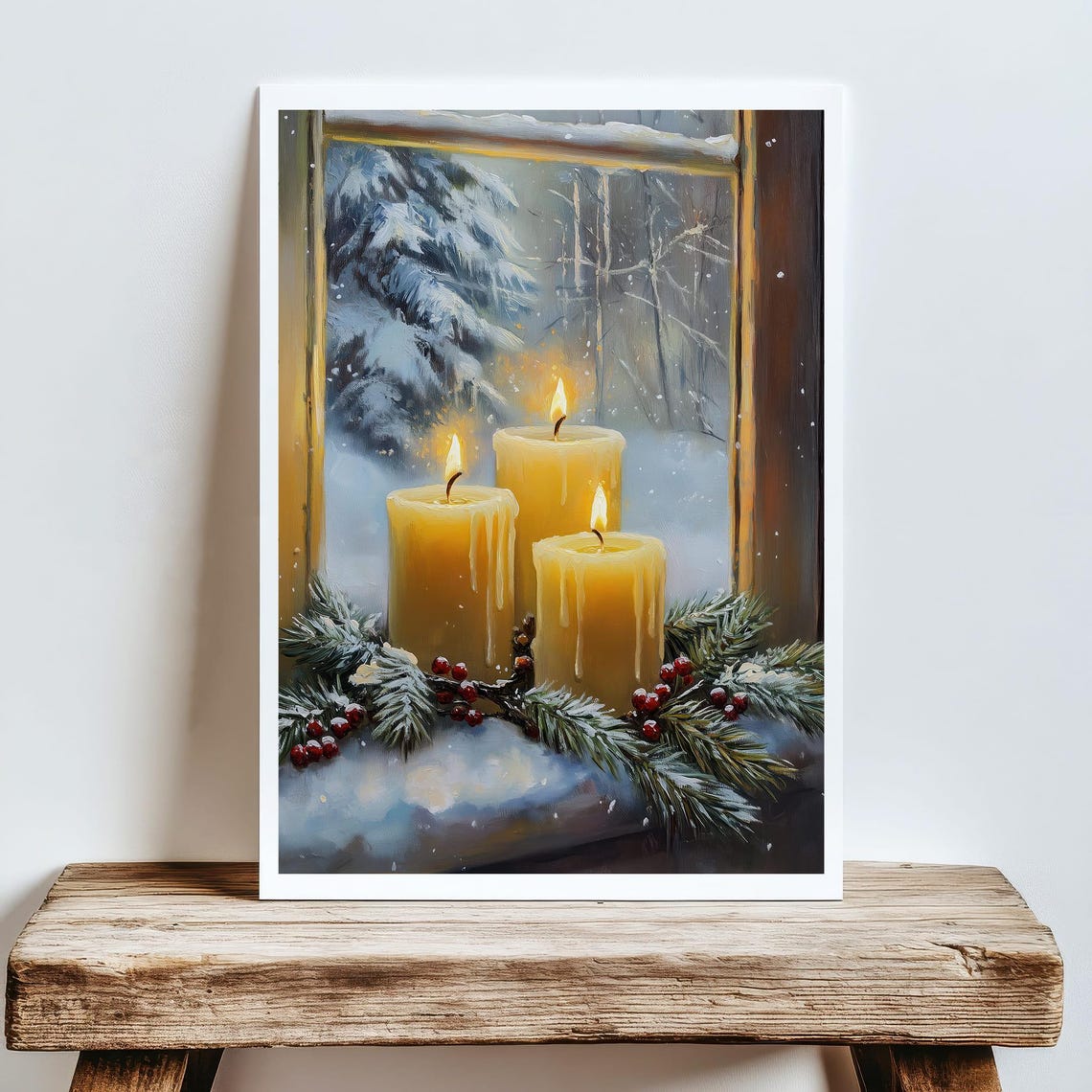 Cozy Winter Candle Window Snowy Pines Holiday Christmas Glow Poster - Image 5