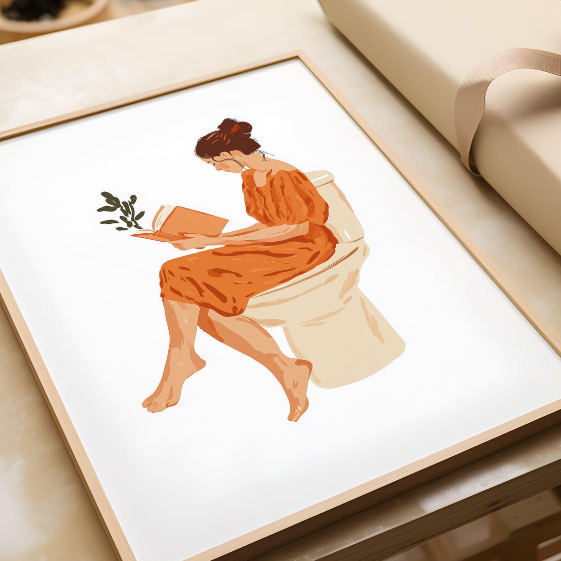 Woman Reading Book On Toilet Funny Bathroom Humor Gift Poster - Image 6