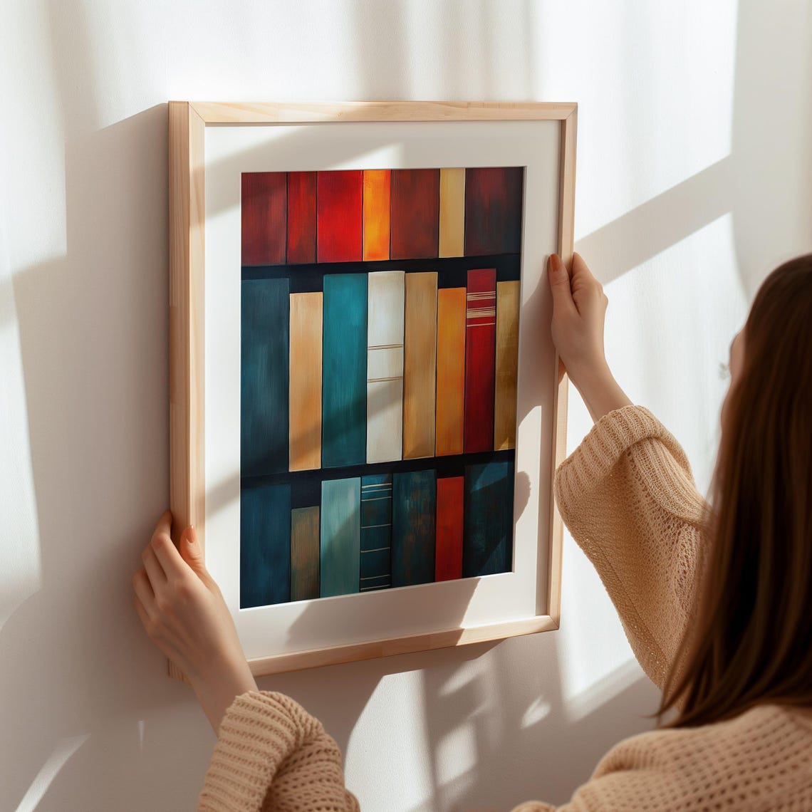 Abstract Colorful Bookshelf Oil Painting Teal Red Book Spines Poster - Image 6