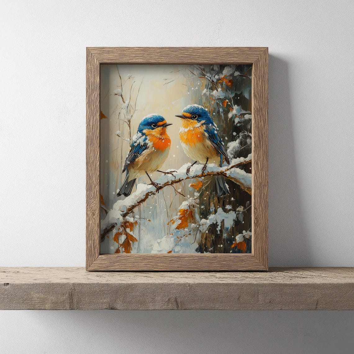 Two Winter Bluebirds On Snowy Branch Seasonal Birds Art Poster - Image 2