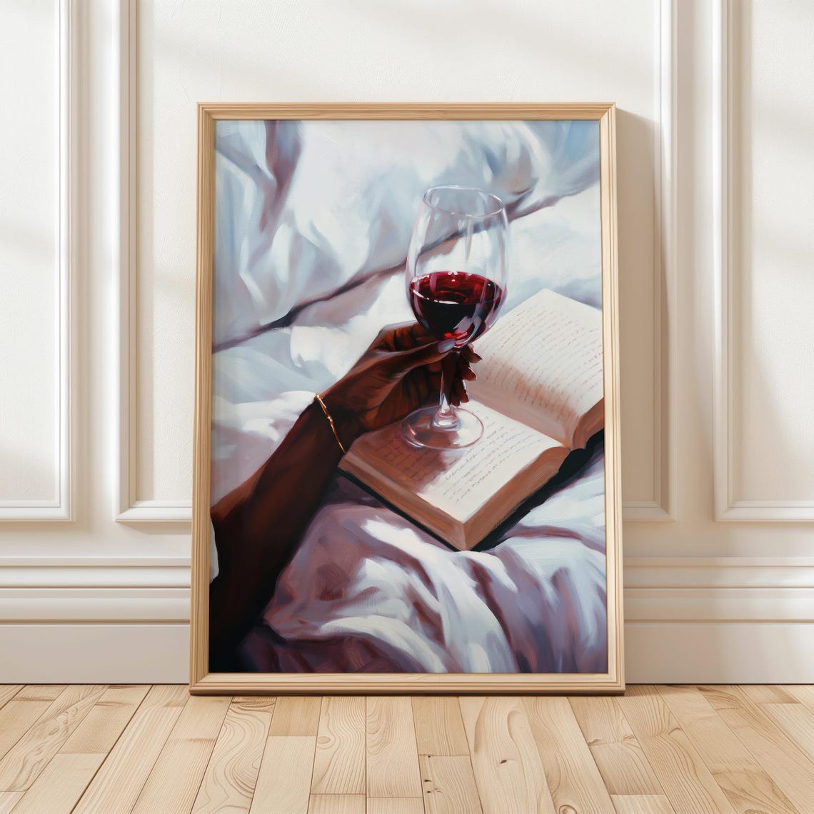 Hand Holding Red Wine Glass Over Open Book Cozy Reading Time Poster