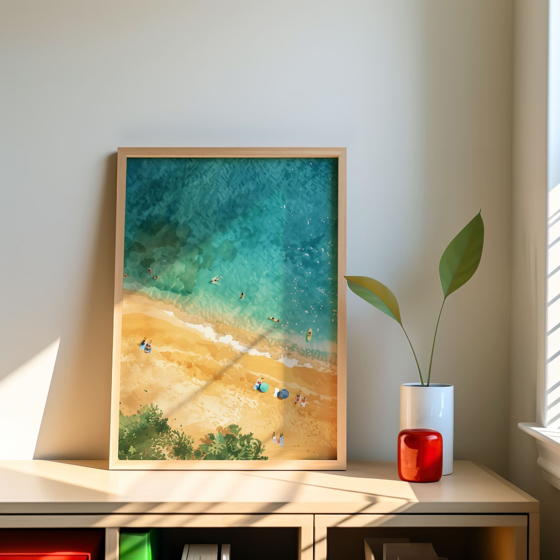 Tropical Beach Aerial Turquoise Ocean Summer Watercolor Art Poster - Image 4