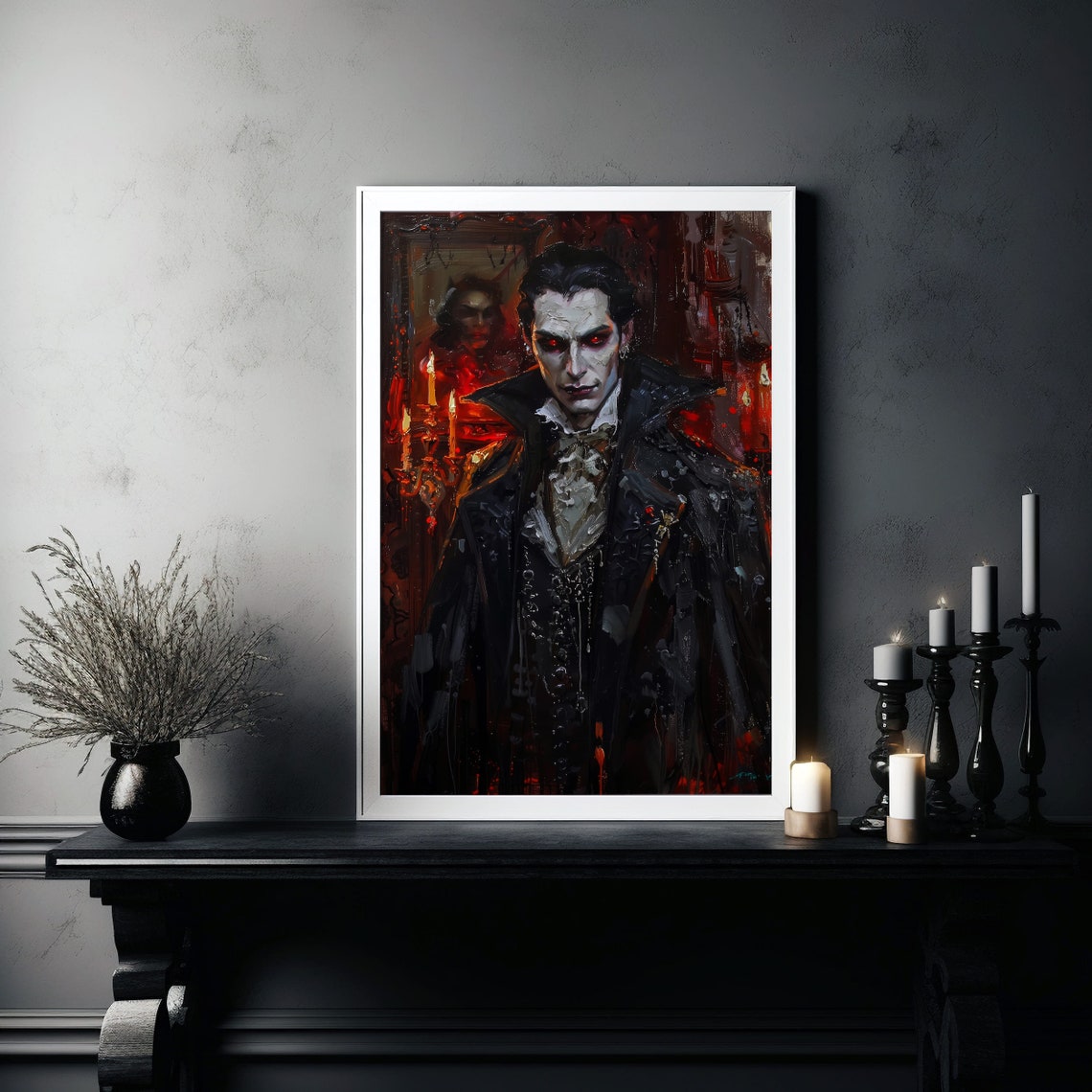 Gothic Vampire Portrait With Piercing Red Eyes Dark Fantasy Poster - Image 6