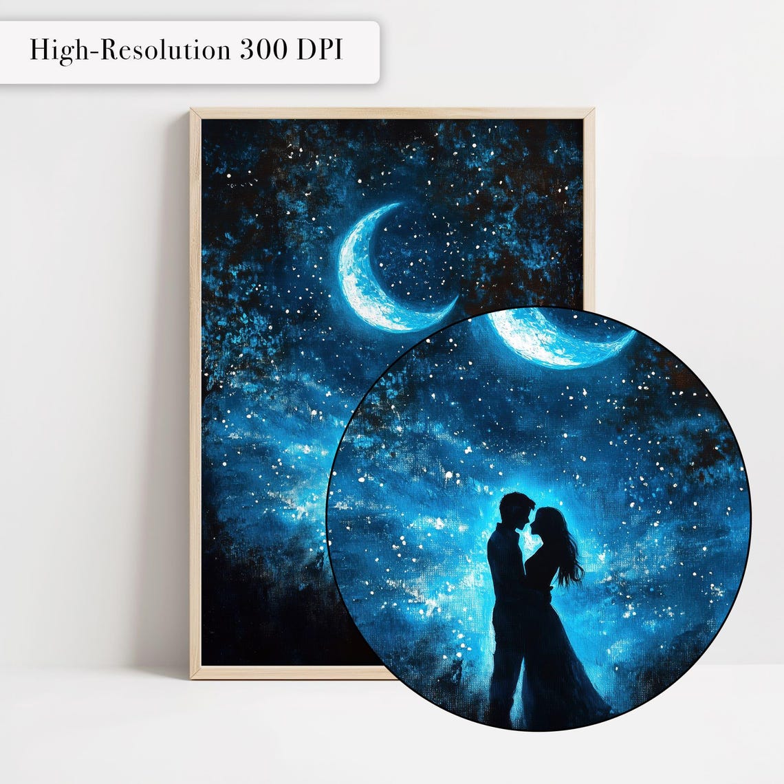 Romantic Couple Silhouette Under Crescent Moon Starry Poster - Image 4