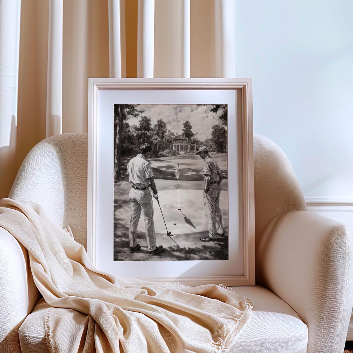 Vintage Black And White Golfers Putting Green Classic Poster - Image 2