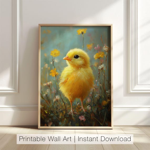 Yellow Chick Wall Art Cute Farmhouse Decor Spring Animal Print Easter Baby Chick Print Farm Animal Art Rustic Country