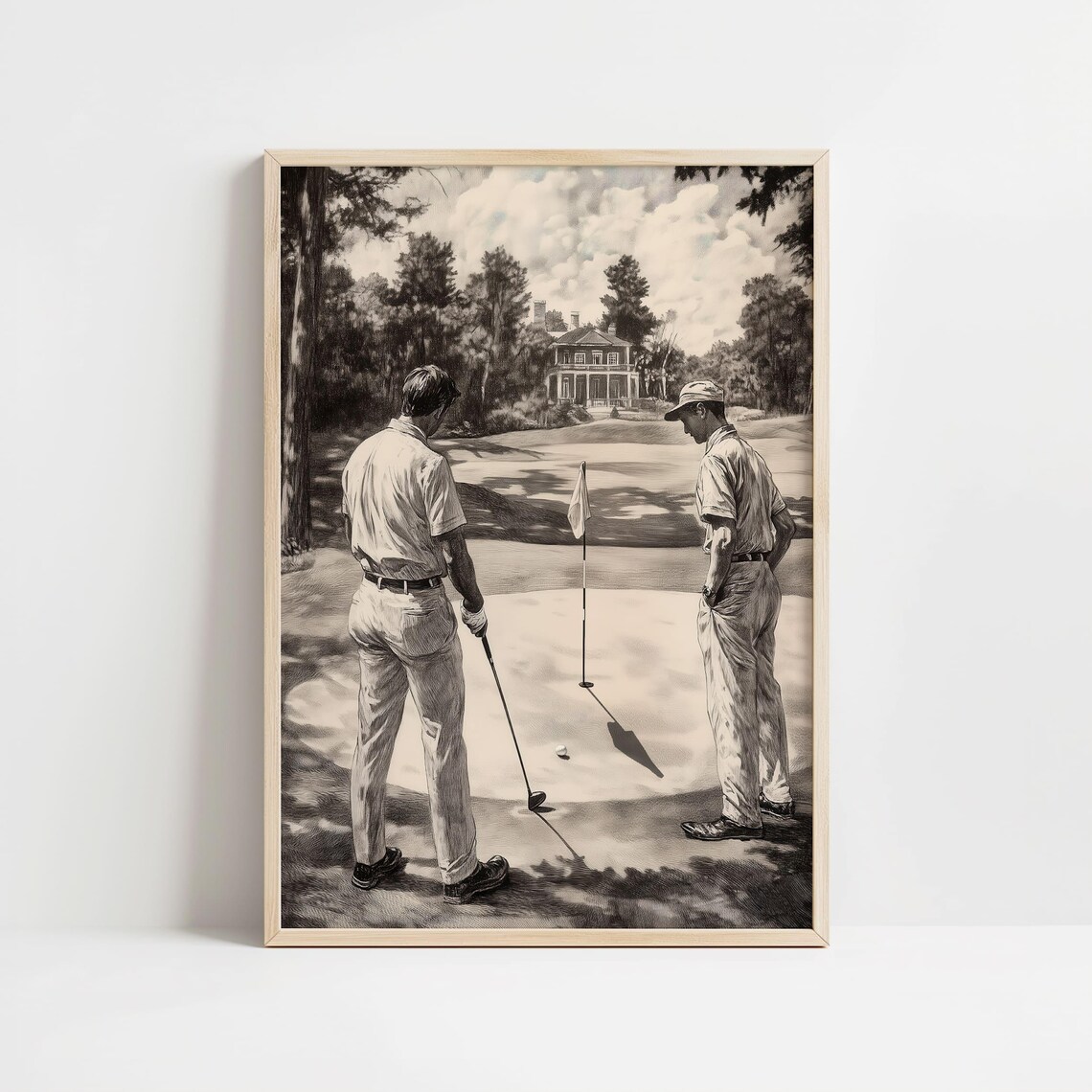 Vintage Black And White Golfers Putting Green Classic Poster - Image 8