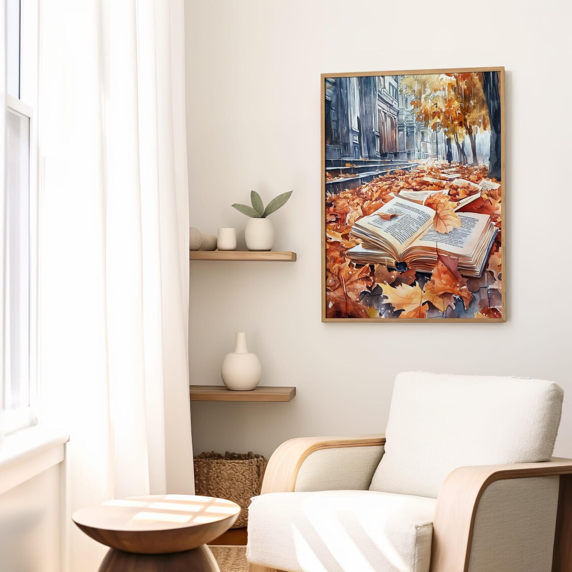 Autumn Book Lover Art Print, Watercolor Fall Decor - Image 3