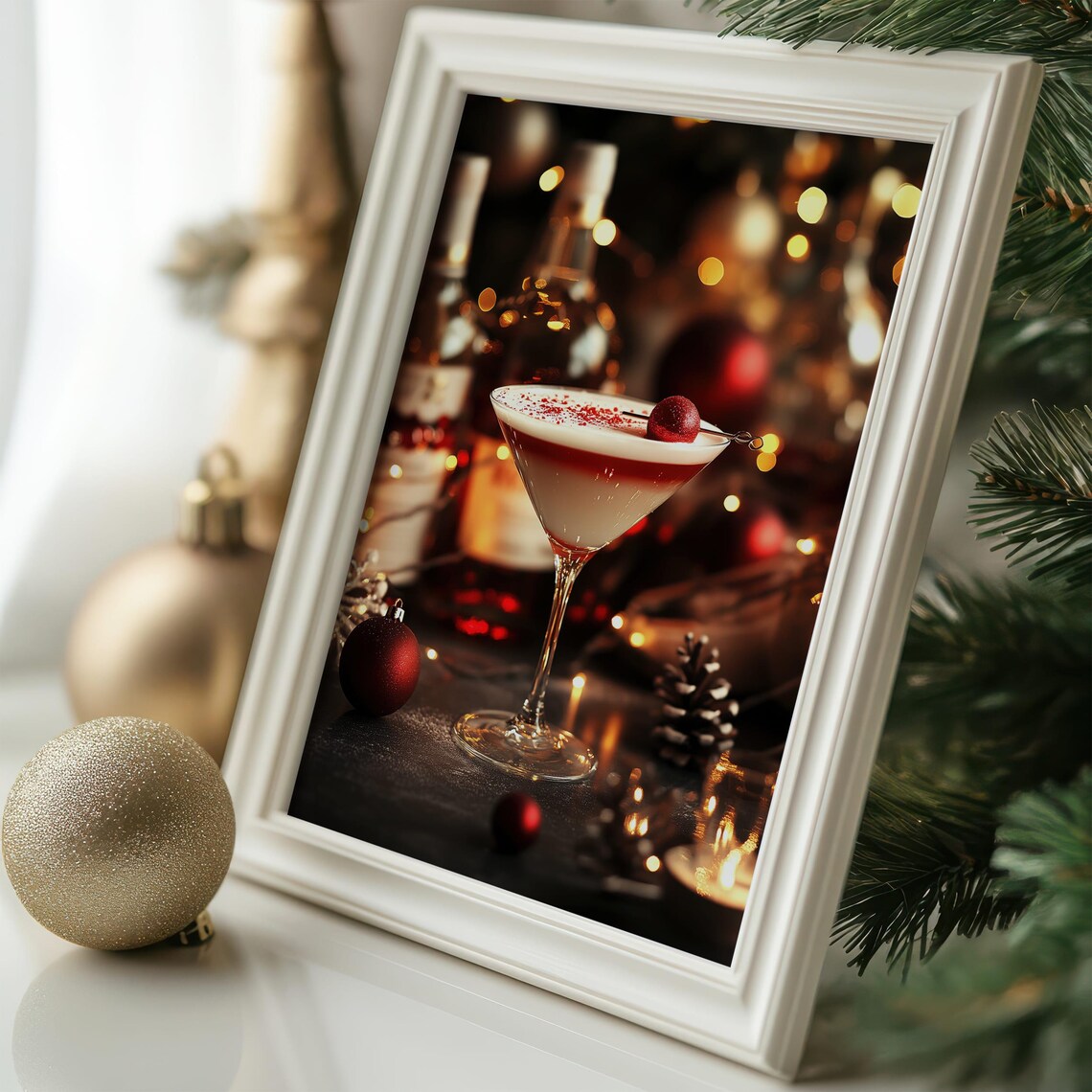 Christmas Martini Cocktail with Festive Bokeh Holiday Bar Decor Poster - Image 6