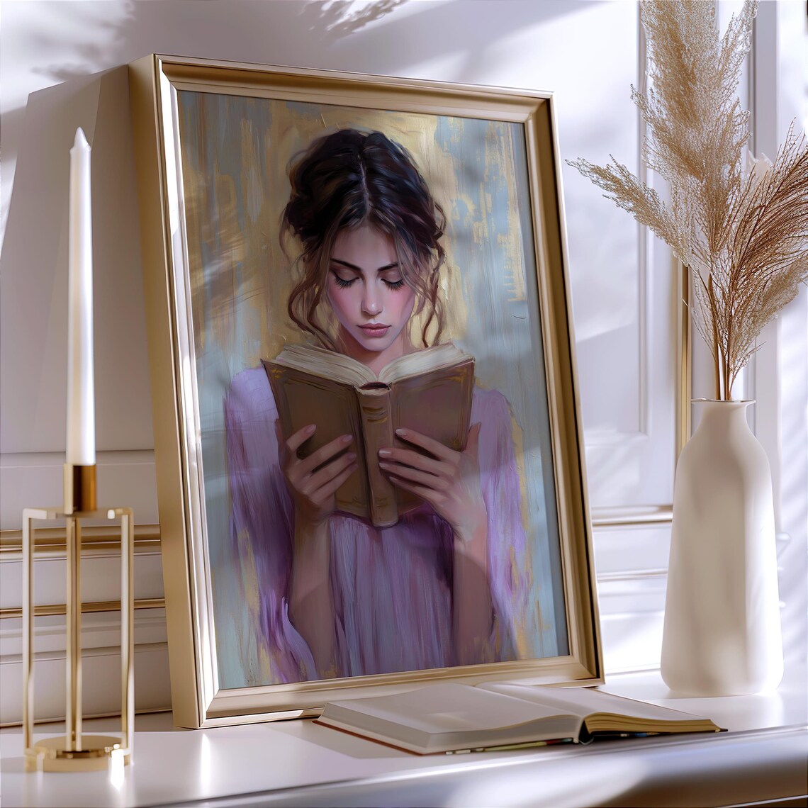 Young Woman Reading Book Painterly Oil Style Book Lover Poster - Image 4
