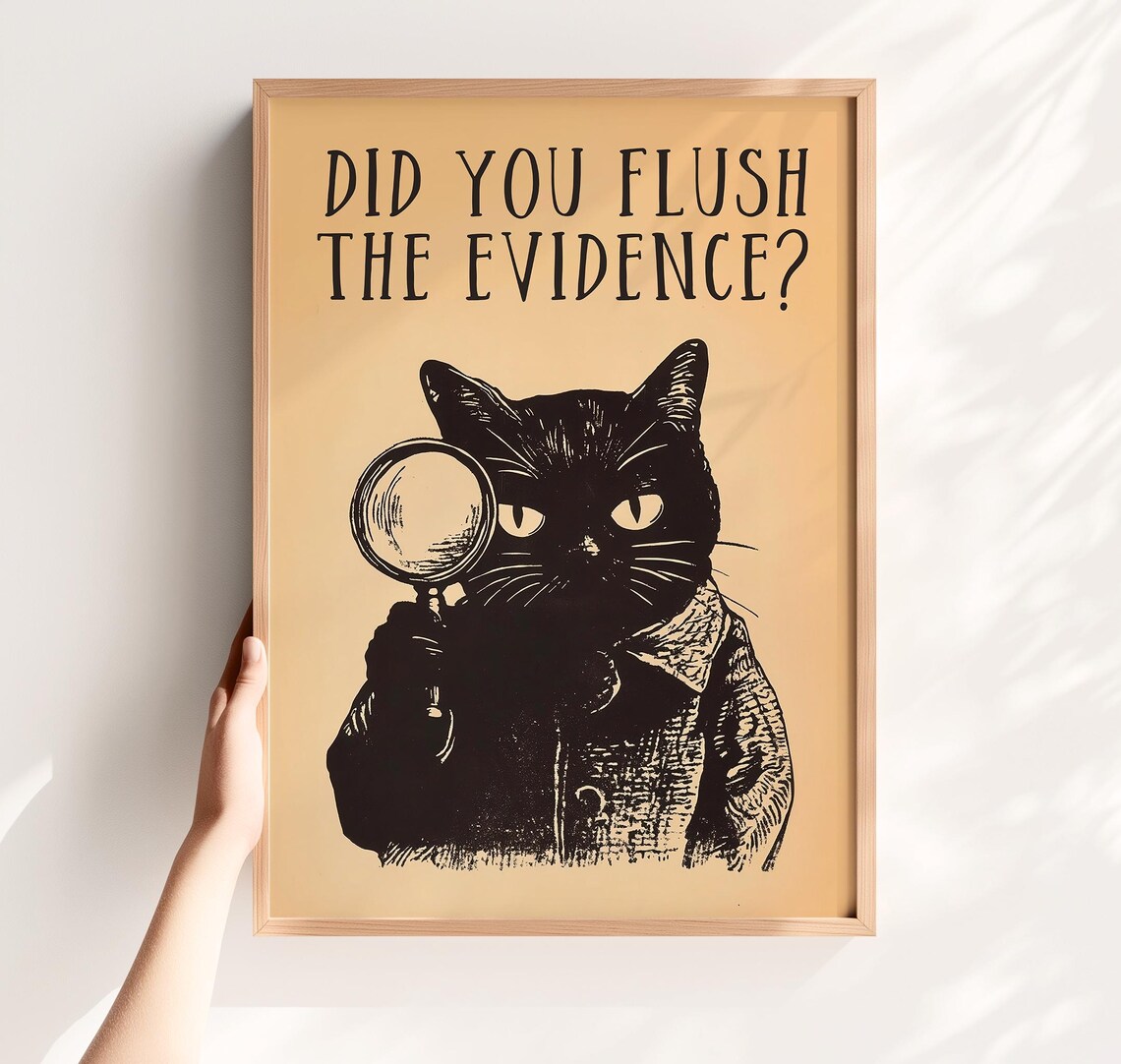 Funny Cat Bathroom Retro Toilet Art Print