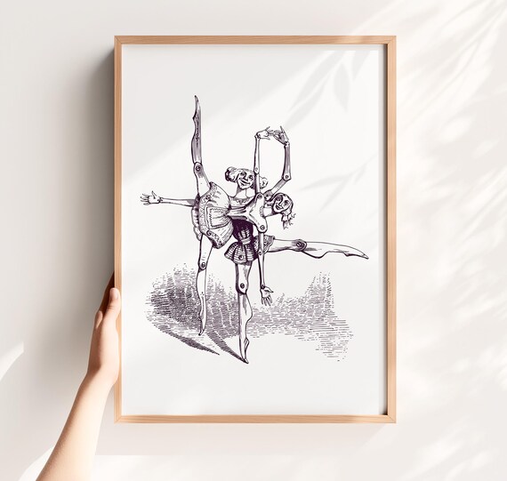 Vintage Ballerina Dancers Ink Drawing Whimsical Ballet Art Poster