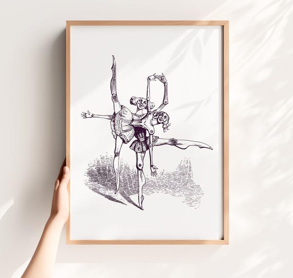 Vintage Dancers Print Ballerina Wall Art Ballet Nursery Graphic Illustration Minimalist Sketch Retro