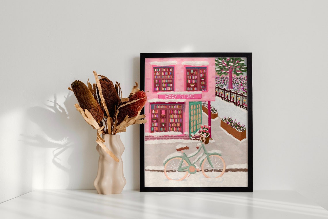 Snowy Book Shop Christmas Poster, Bookworm Gift - Image 3