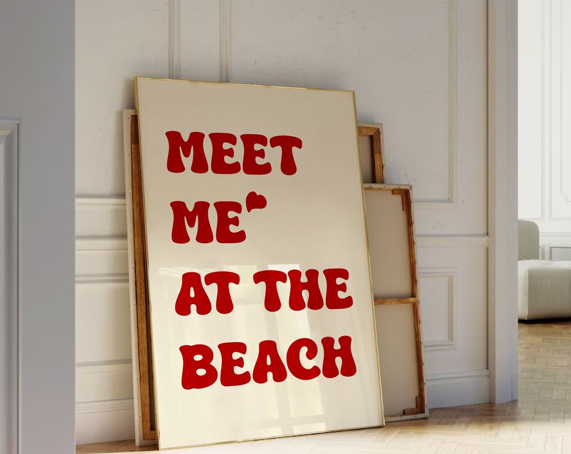 Meet Me At The Beach Wall Art Red Coastal Cowgirl Print Coastal Granddaughter Decor Coconut Girl Decor Trendy Poster Art
