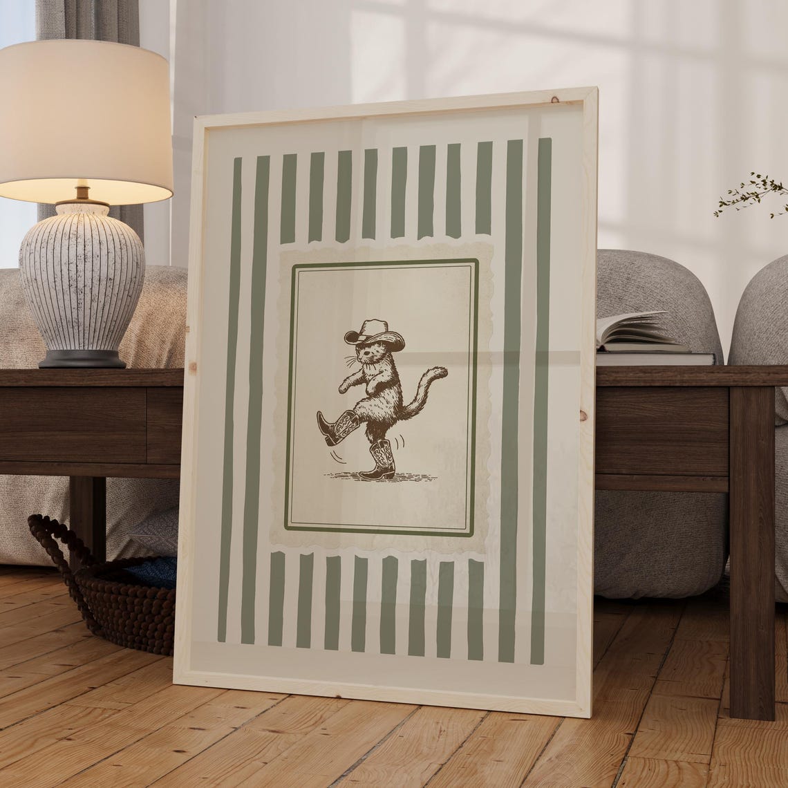 Whimsical Cowboy Cat Coastal Eclectic Western Print