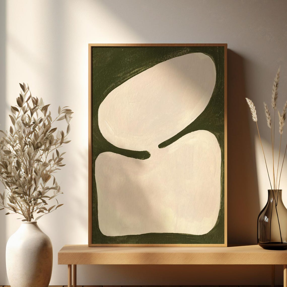 Green Abstract Organic Shapes Minimalist Modern Wall Art Decor
