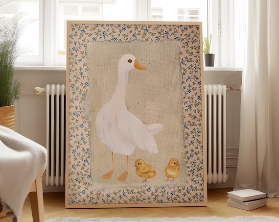 Vintage Mother Duck Nursery Art Print