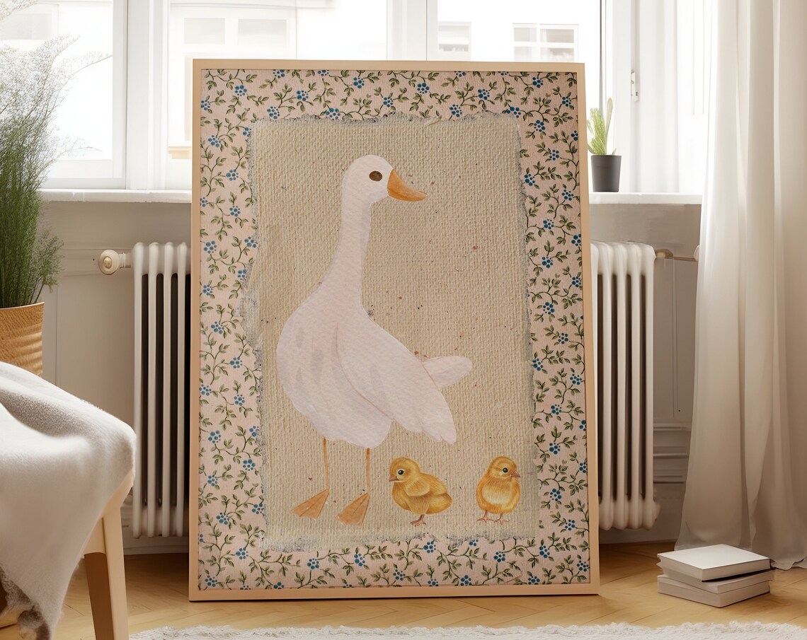 Vintage Mother Duck Nursery Art Print