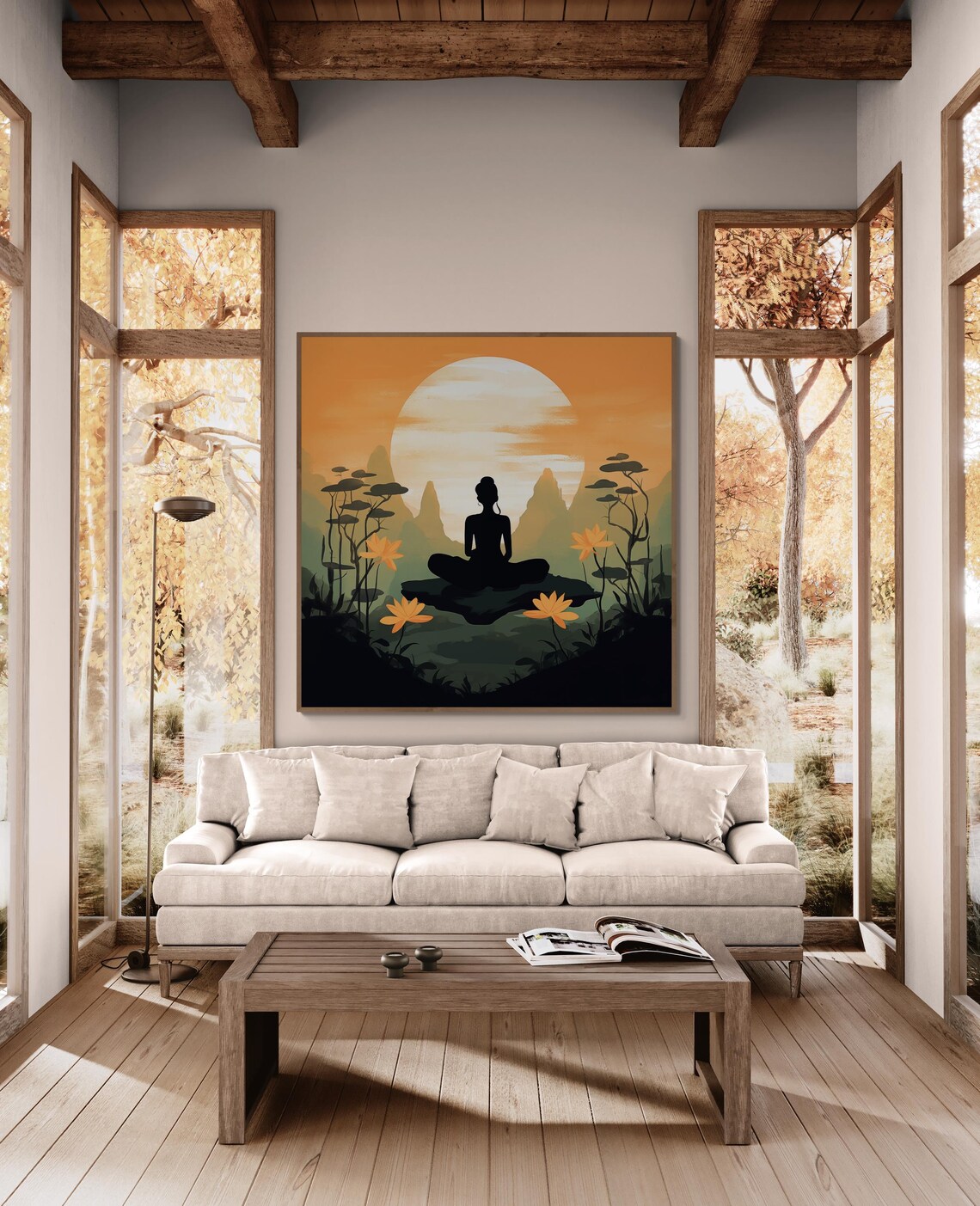 Zen Yoga Meditation Silhouette at Sunrise Poster for Mindful Home Decor - Image 5