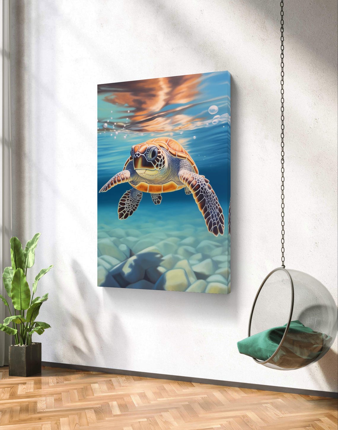 Sea Turtle Swimming Underwater Ocean Wildlife Poster for Coastal Decor - Image 2