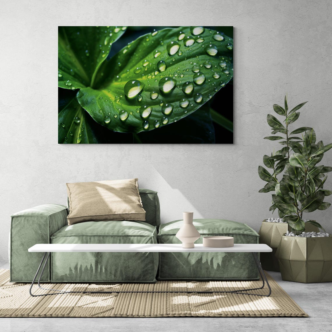 Dewdrop on Green Leaf Macro Photography Poster for Calm Nature Spaces - Image 2