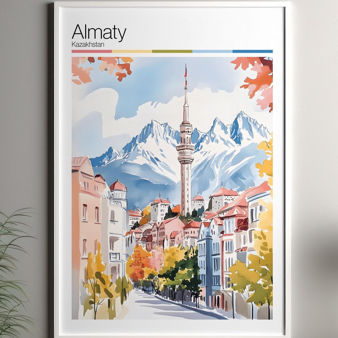 Almaty Print Soft Colors Travel Poster Colourful Wall Art Kazakhstan City Decor For