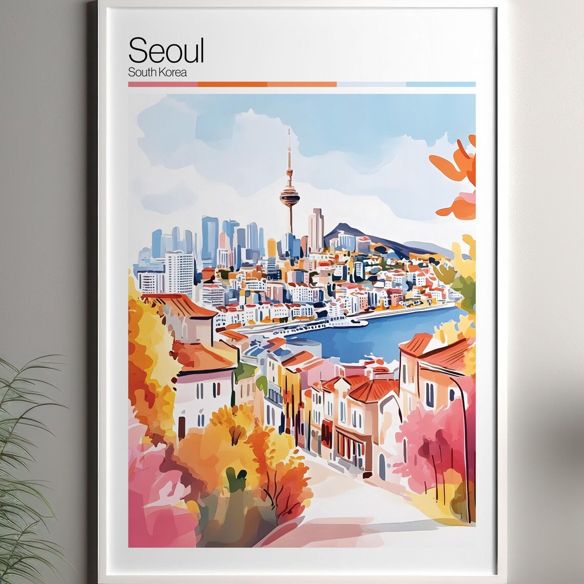 Seoul South Korea Colorful City Skyline N Tower Travel Poster