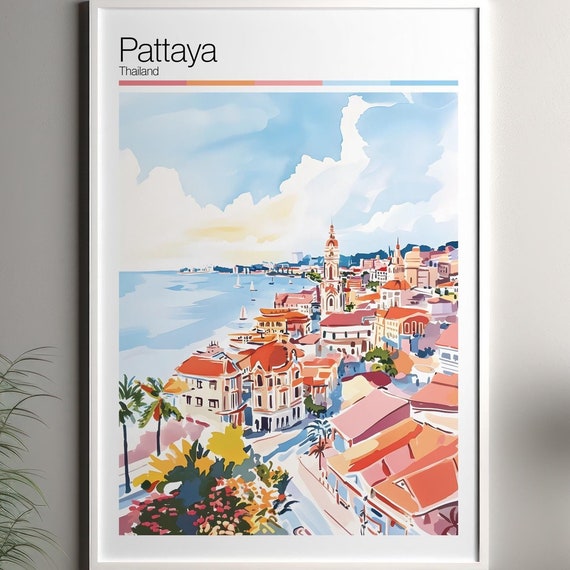 Pattaya Print Soft Colors Travel Poster Colourful Wall Art Thailand City Decor For