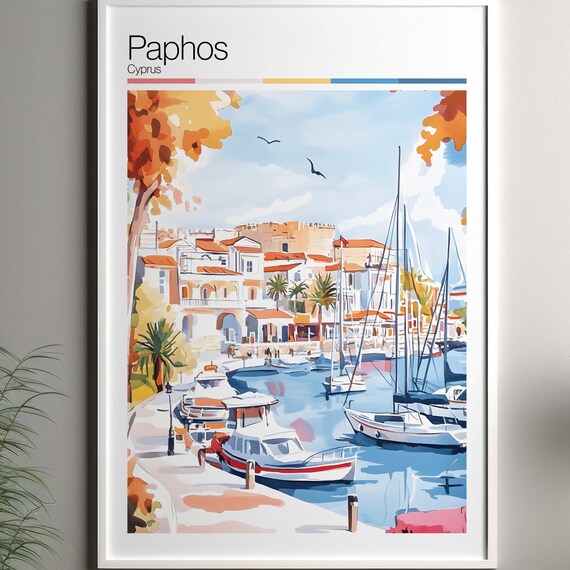 Paphos Travel Poster, Cyprus City Decor