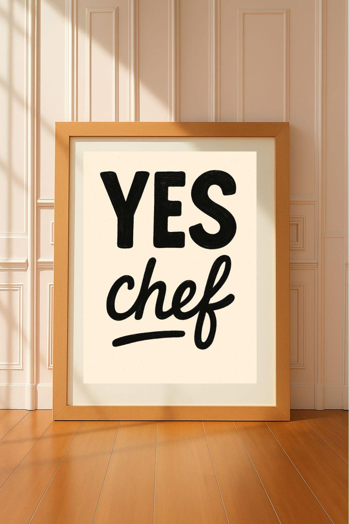 Yes Chef Bold Hand Lettered Black Typography Kitchen Wall Poster