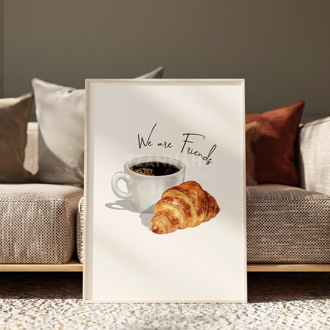 We Are Friends Coffee and Croissant Watercolor Breakfast Poster