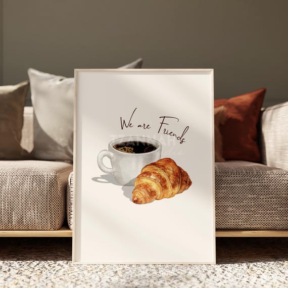 Coffee And Croissant Wall Art Cozy Breakfast Poster Vintage Kitchen Print For Dining Room Decor