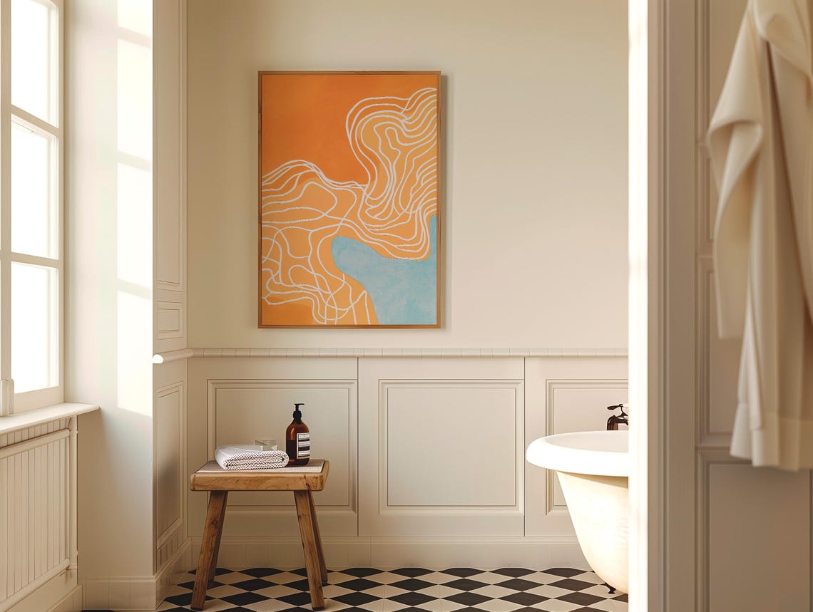 Vibrant Orange Contour Line Abstract With White Lines Modern Poster - Image 5