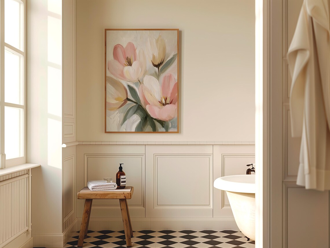 Soft Pink Tulips Vintage Floral Oil Painting Botanical Poster - Image 5