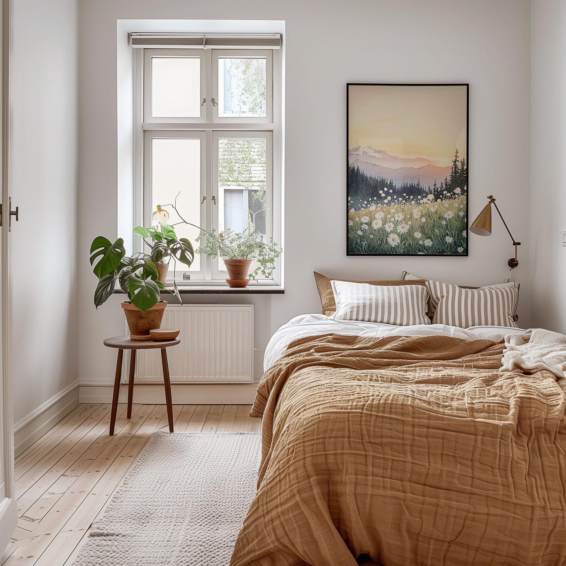 Wildflower Meadow Watercolor Mountain Sunset Landscape Poster - Image 3