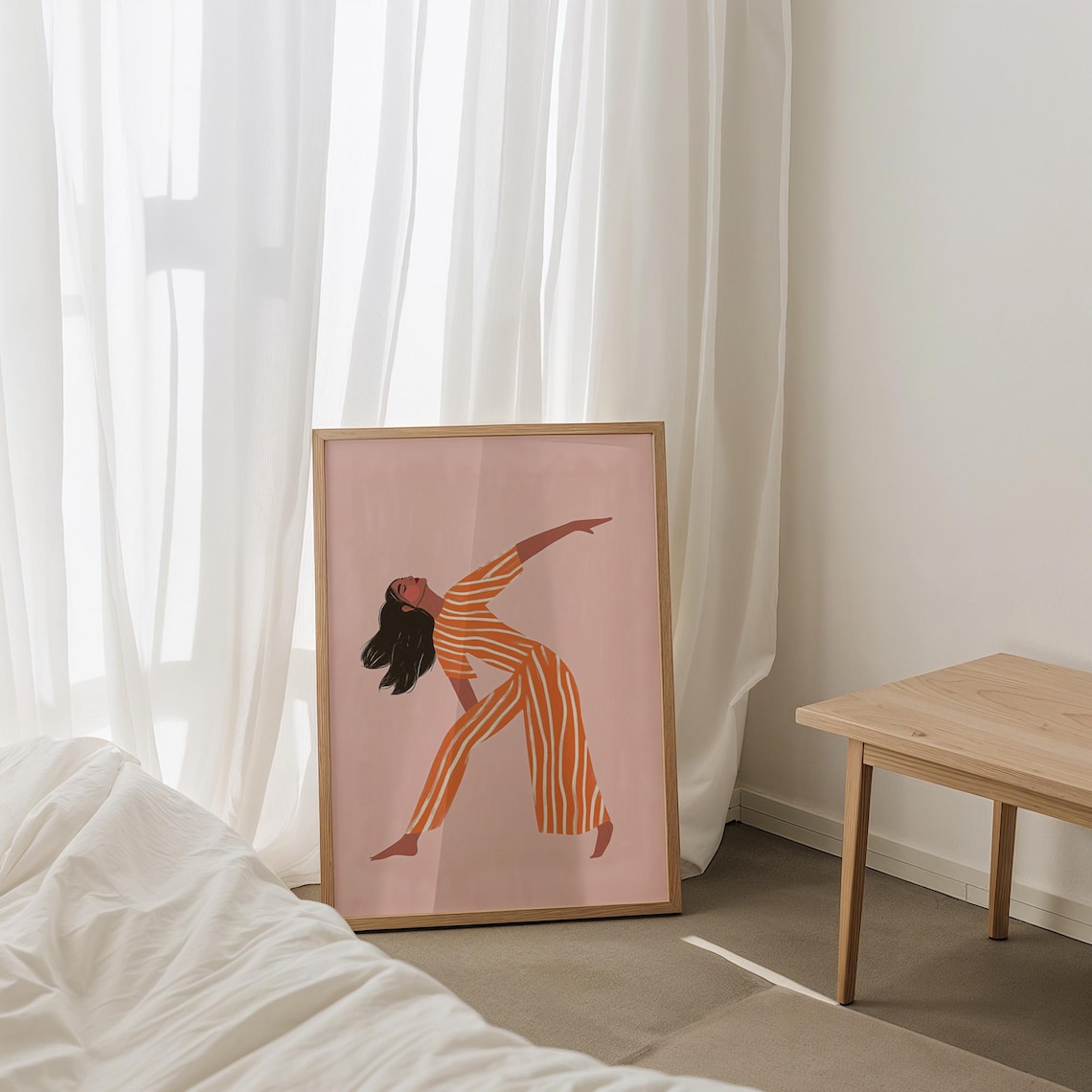 Dancing Woman Orange Stripes Pink Ground Modern Art Wall Poster - Image 4