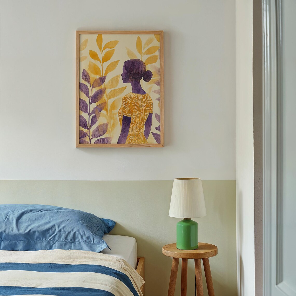 Elegant Golden Woman Silhouette Purple Foliage Abstract Art Poster - Image 3