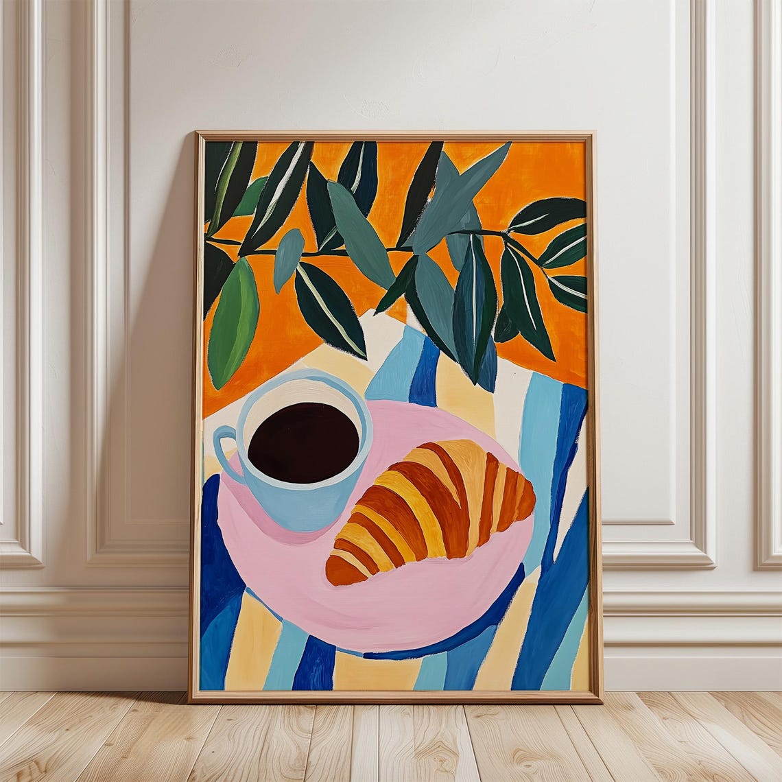 Coffee and Croissant Colorful Sunny Cafe Table Kitchen Art Poster