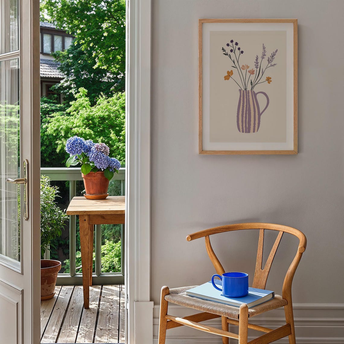 Delicate Wildflower Bouquet Striped Vase Minimalist Botanical Poster - Image 2