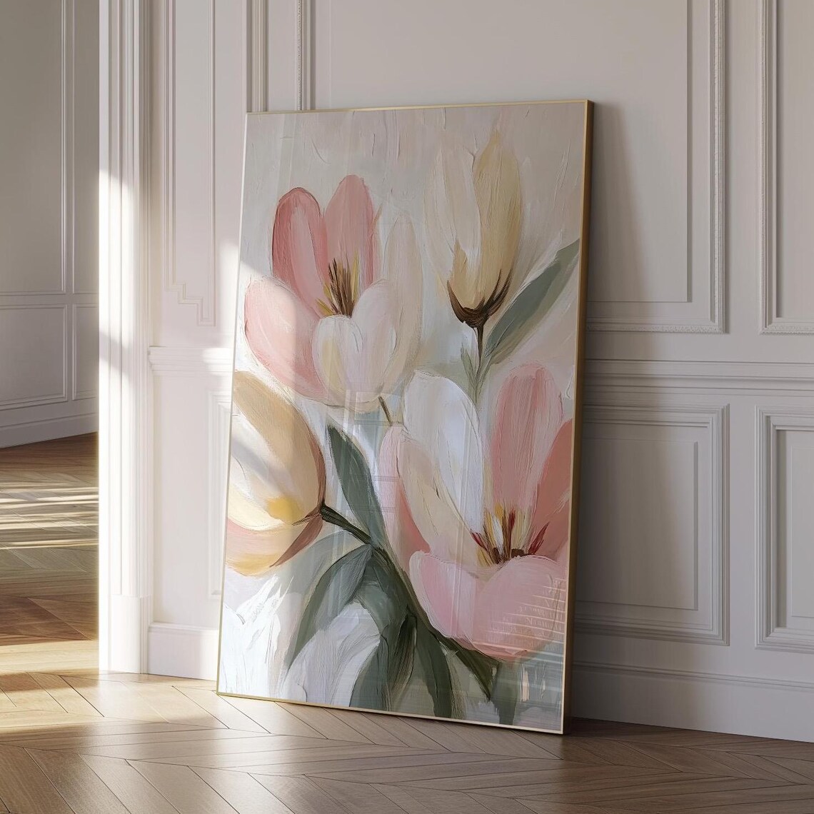 Soft Pink Tulips Vintage Floral Oil Painting Botanical Poster - Image 4