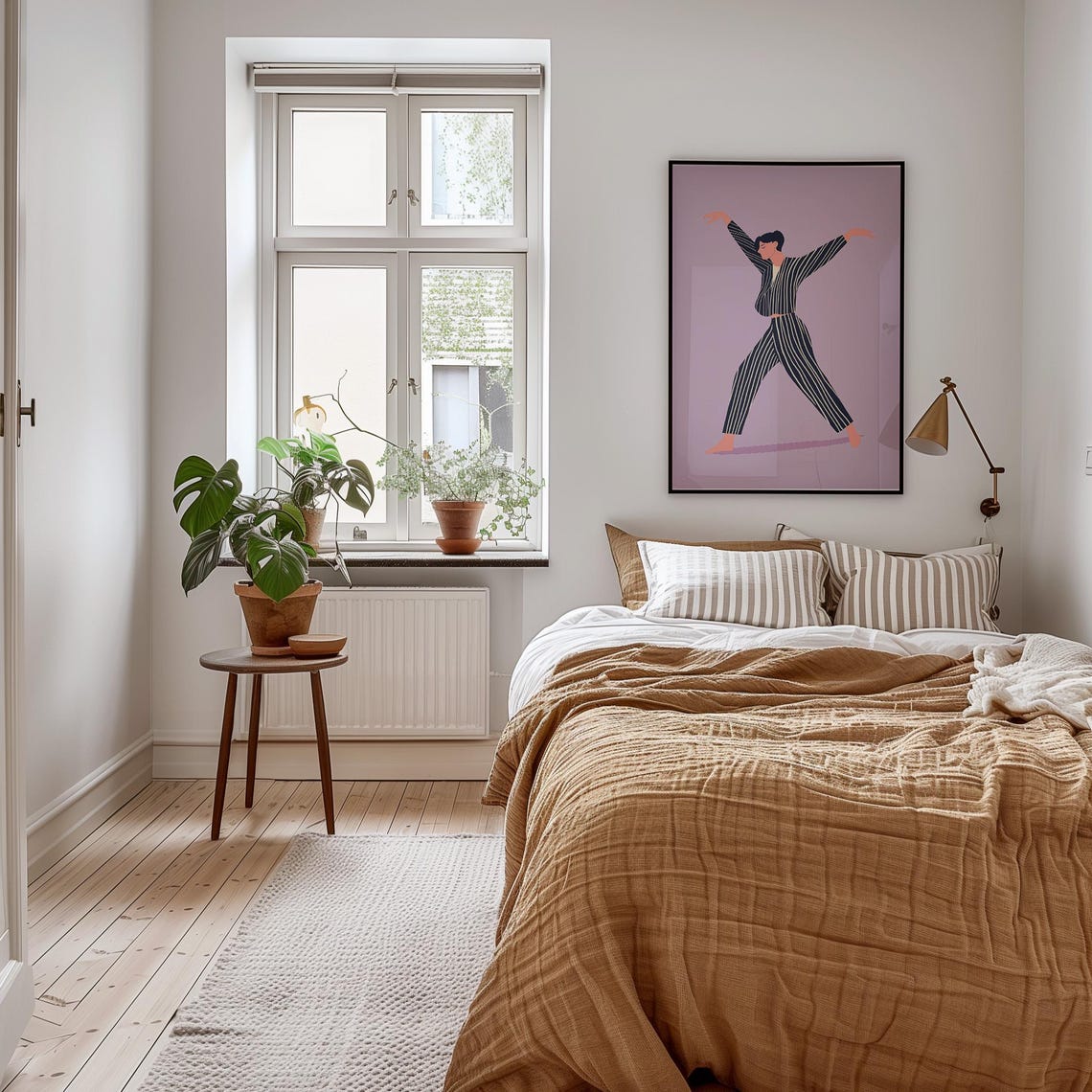Modern Dancer in Black Pinstripe Suit on Soft Lavender Poster - Image 2