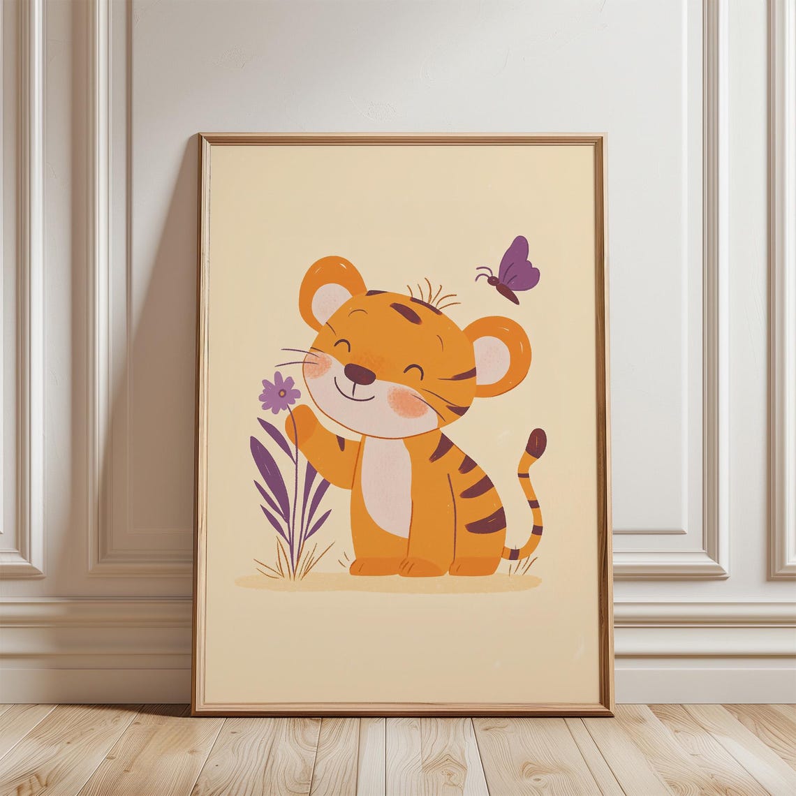 Smiling Tiger Cub With Butterfly Cute Nursery Animal Wall Poster - Image 5