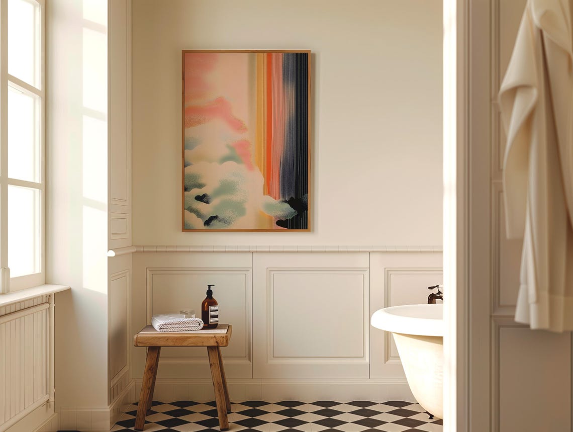 Japanese Abstract Pastel Clouds with Colorful Stripes Poster - Image 4