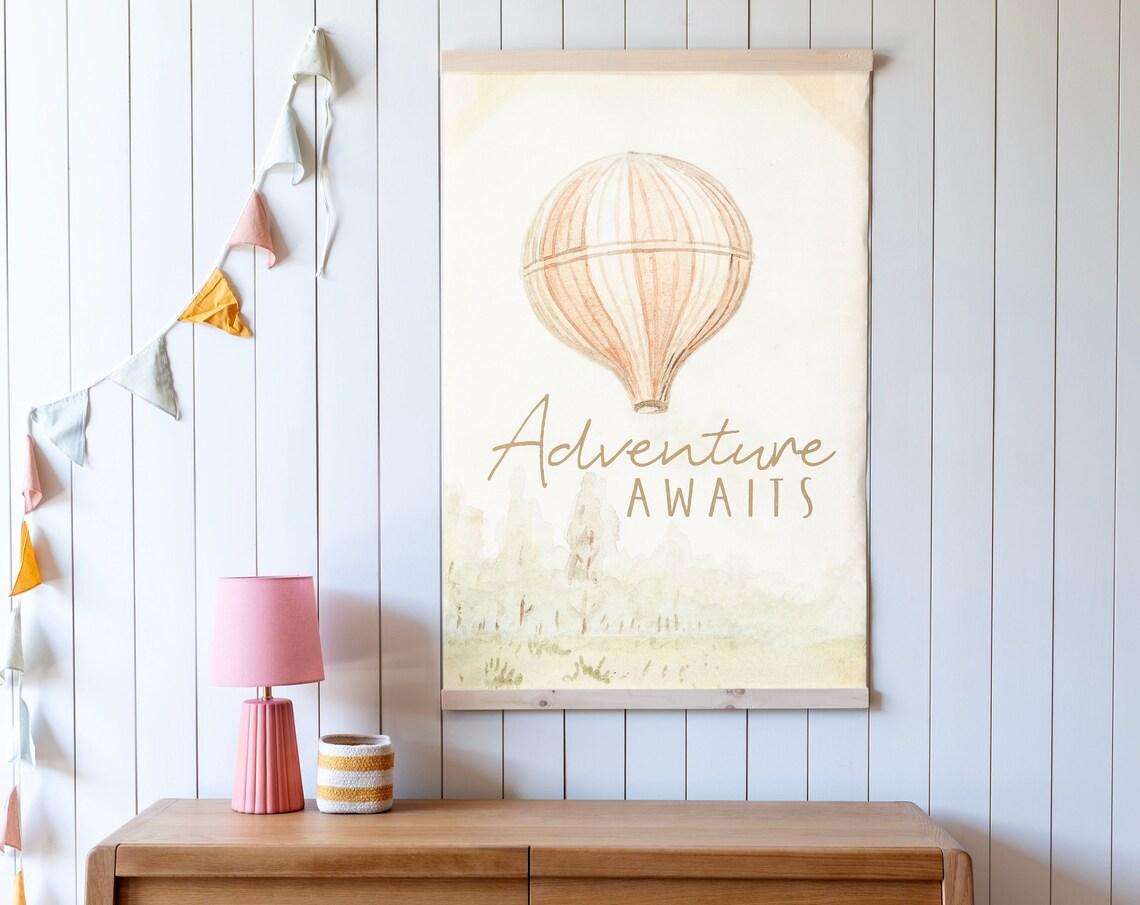 Adventure Awaits Hot Air Balloon Nursery Watercolor Kids Poster - Image 3