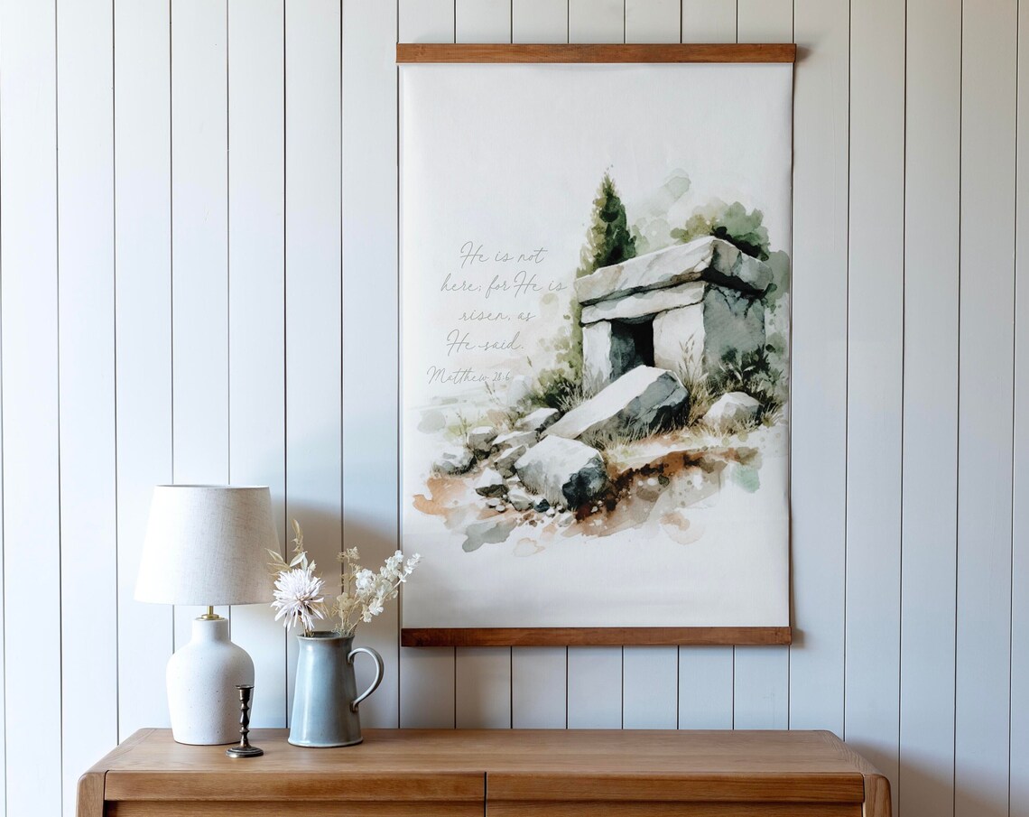 He Is Risen Empty Tomb Matthew 28:6 Easter Watercolor Christian Wall Art - Image 3