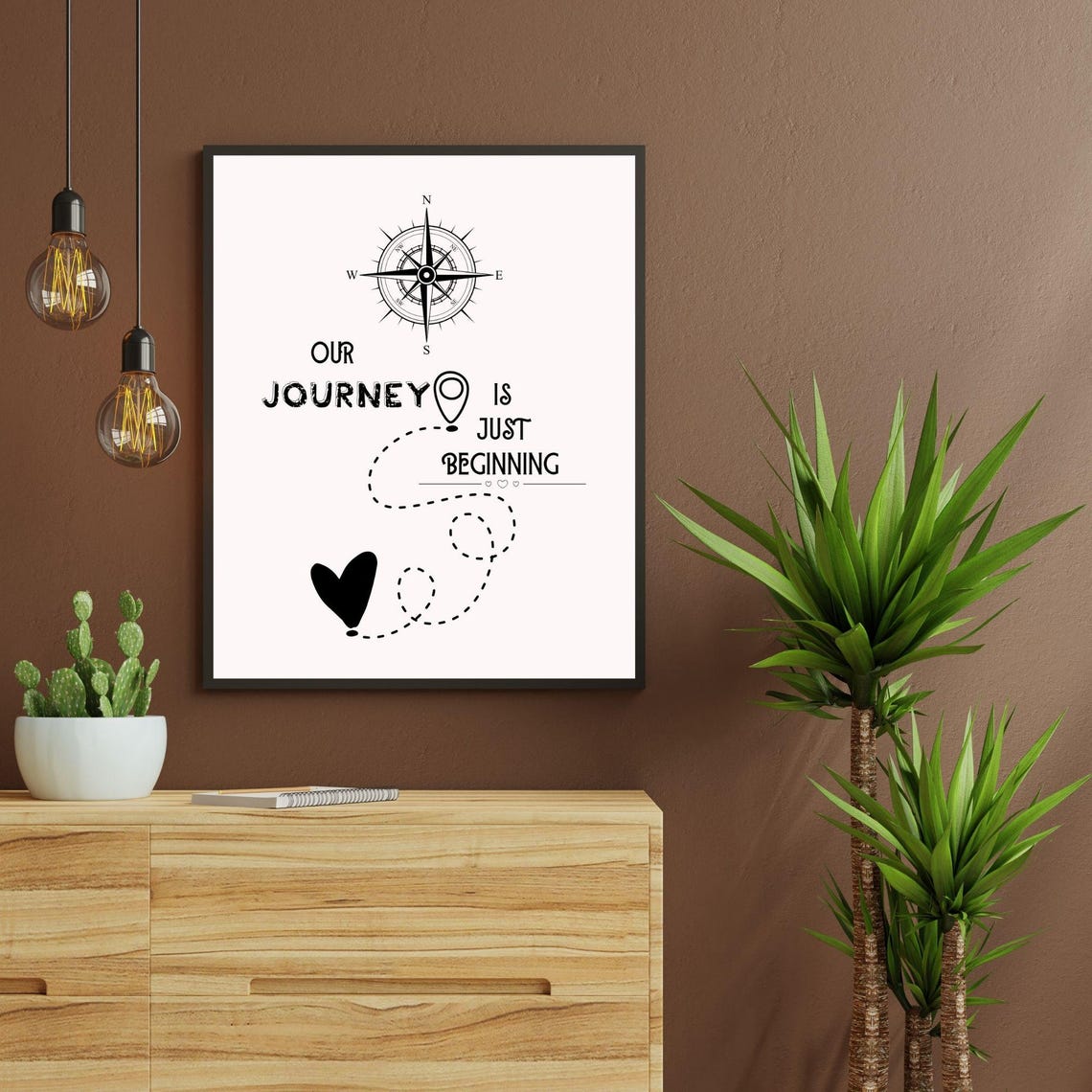 Our Journey Is Just Beginning Compass Heart Map Romantic Wall Poster - Image 4