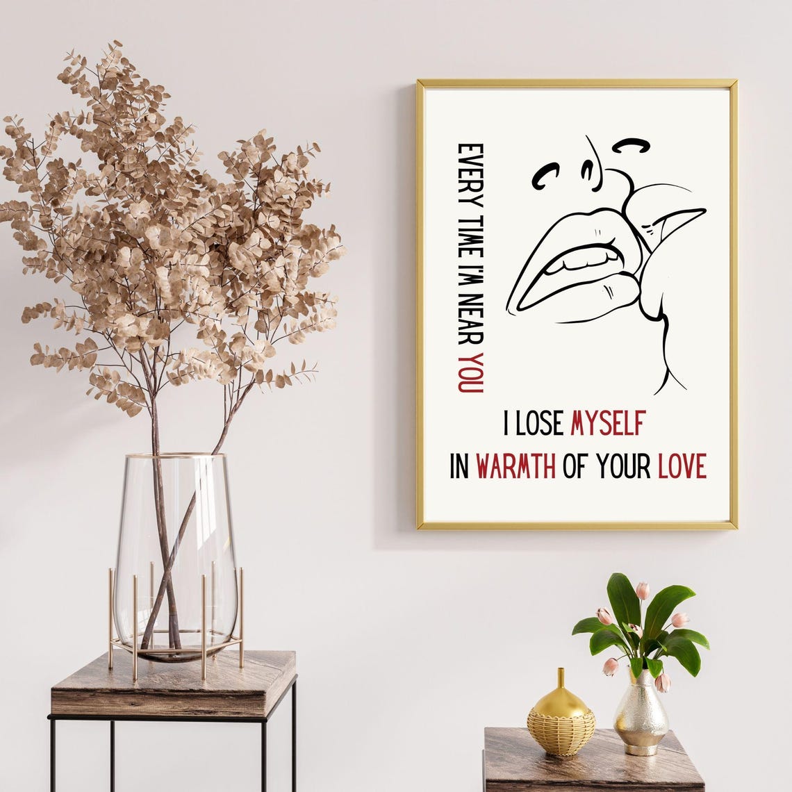 Every Time I'm Near You Romantic Kiss Line Art Love Quote Wall Poster - Image 7