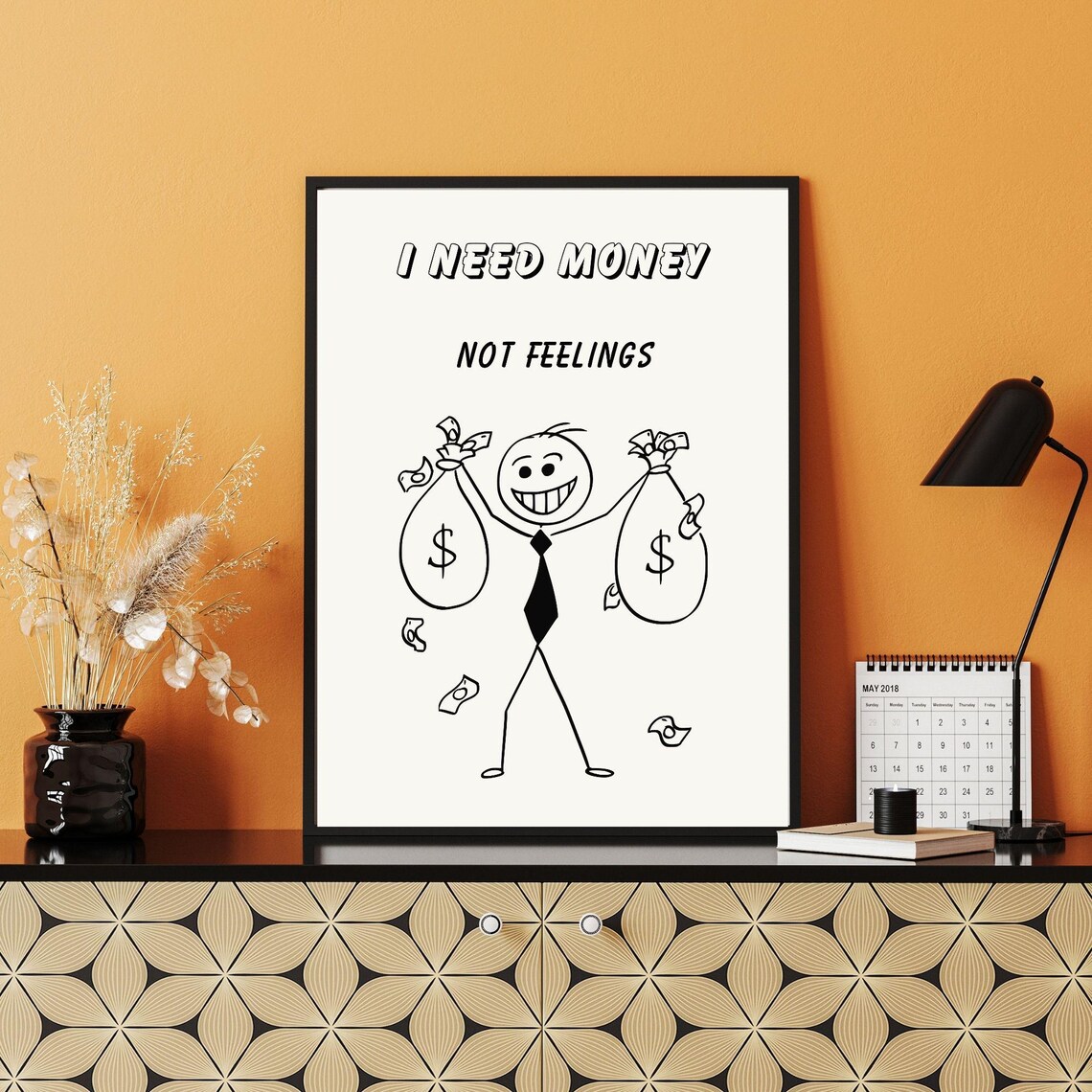 I Need Money Not Feelings Funny Doodle Money Bags Quote Wall Poster - Image 7