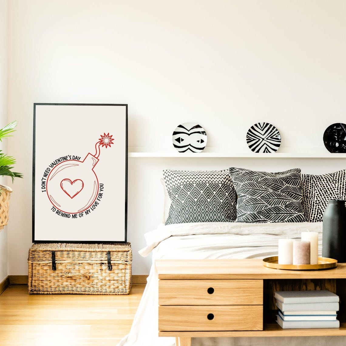 I Don't Need Valentine's Day Love Bomb Heart Minimalist Quote Poster - Image 4